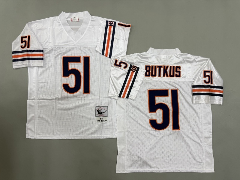 Men 2025 Nike Chicago Bears #51 Butkus White Throwback Limited NFL Jersey style 002